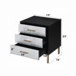 Modern black nightstand with silver crocodile pattern drawer fronts and gold legs – Goldoma