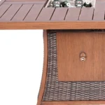 HMS Brown Wicker Rectangular Outdoor Gas Fire Pit Table Ice Bucket Made Corten Steel for Garden Use Can Use Propane Gas