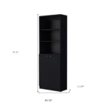 HMS 71 Black Five-Tier Oak Bookshelf with Two Doors Minimalist Design for Home Office Workshop or Living Room – top view