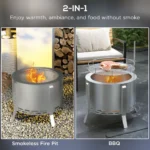 Goldoma smokeless fire pit with BBQ grill grate, glowing fire and low smoke