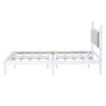 Goldoma solid wood bed frame with fabric headboard in full size white finish - sturdy rubberwood construction with upholstered headboard
