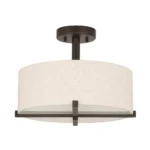 View of the ceiling light in a contemporary dining room, complementing the decor with its neutral tone.