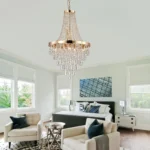 USA 20" Modern Crystal Pendant Chandelier with Golden Finish,Elegant 11-Light Hanging Light Fixture Tiered Design (No Bulbs)