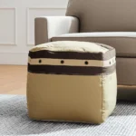 Goldoma 20-Inch Brown Cotton Striped Pouf Ottoman - Foldable Footrest & Extra Seat – side view