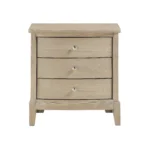Classic farmhouse nightstand in beige wood finish with three drawers - Goldoma