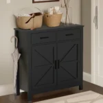 Modern Farmhouse Kitchen Storage Cabinet 2 Drawers 2 Doors Black FCJ Buffet Sideboard for Coffee Bar Living Room Dining Room - Image 3