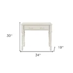 HMS 34" Off-White Solid Wood Writing Desk with Drawer for Home Office Bedroom Hotel Living Room Cooling Glass Computer Table
