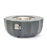 Eco-friendly petal-shaped propane fire bowl with blue flames on patio