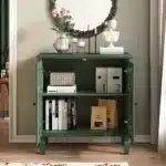 Vintage 2-Door Sideboard with Symmetrical Floral Design Hollow-Carved Mango Wood Accent Cabinet Rustic Style Adjustable
