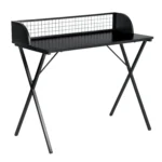 HMS 39" Modern X-Shape Computer Desk Black Wood and Metal Portable and Folding for Bedroom or Hotel – side view