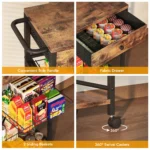 Rolling kitchen cart with fabric drawer and handle in modern kitchen