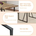 Minimalist rectangular dining table with textured MDF wood top and black metal legs
