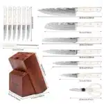 14pcs Stainless Steel Kitchen Knife Set with Sharpener & Wood Handle, Chef, Santoku, Bread, Utility,Steak,Paring &