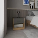 Alder one drawer nightstand in natural oak with open shelf, minimalist design for bedroom
