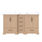 The fully assembled unit in a modern bathroom, with decorative items on the countertop.