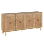 HMS 68 Natural Distressed Carved Geometric Sideboard with Four Doors - Image 3