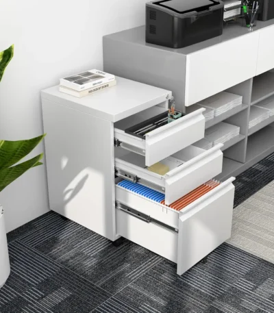 3 Drawer Mobile File Cabinet Fully Assembled White FCJ Metal Filing Cabinet for Office Home A4 Legal Letter Size Lock Movable