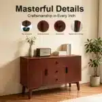 OE HOME 47.3" Mid Century Modern Sideboard Buffet Cabinet MDF Frame Legs Wooden Handles 2 Doors 3 Drawers-Kitchen/Dining