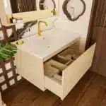 30 Inch Bathroom Vanity Cabinet With Ceramic Sink - Natural Wood Wall Mounted Floating Fluted Vanity With Drawers, Modern