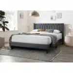 Goldoma Queen Size Bed Frame with Diamond Tufted Charcoal Burlap Headboard – top view