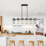 48" 6-Light Farmhouse Kitchen Island Light, Black Vintage Linear Chandelier with Adjustable Metal & Crystal Fixture for