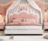 Goldoma Twin Princess Platform Bed with Tufted Crown Headboard - Cream & Pink