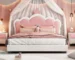 Goldoma Twin Princess Platform Bed with Tufted Crown Headboard - Cream & Pink