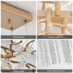 US Stock Free Shipping 40'' Golden Luxury Waterfall Modern Crystal Chandeliers Pendant Light Fixture for Kitchen Island