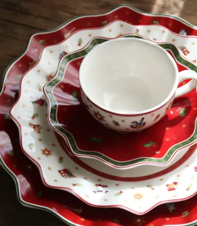 Treasure Hard Porcelain Christmas Toy Joy Polygonal Dinner Plate Xmas Cup Saucer Bowl Candlestick