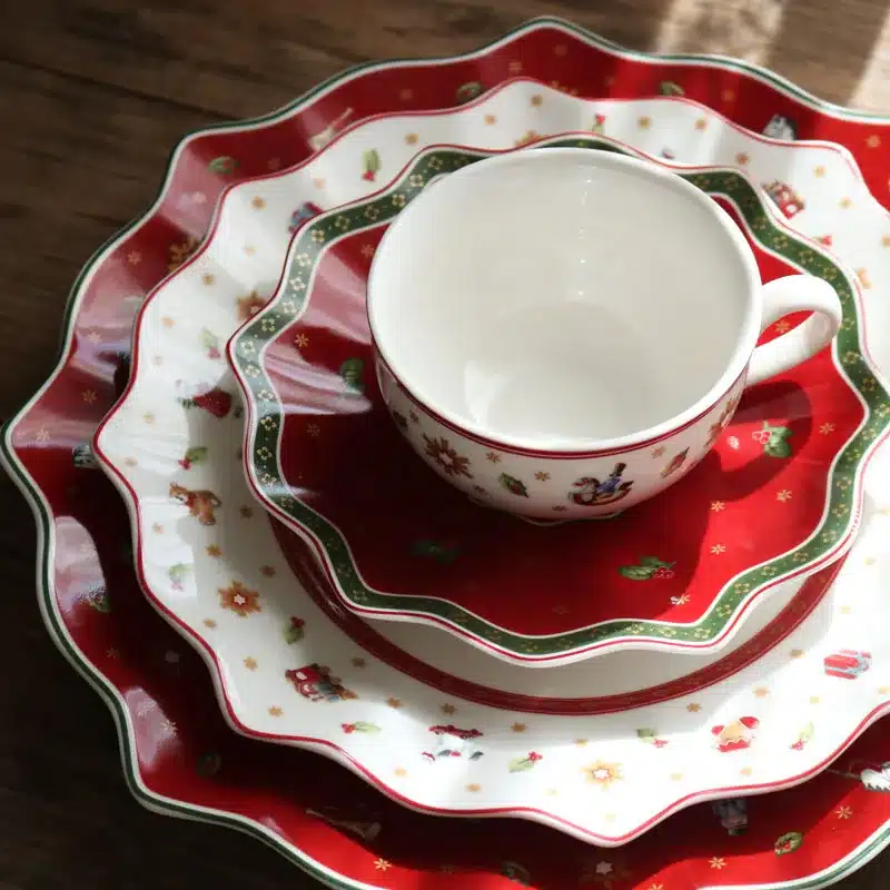 Treasure Hard Porcelain Christmas Toy Joy Polygonal Dinner Plate Xmas Cup Saucer Bowl Candlestick