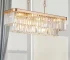 Rectangular crystal chandelier with adjustable height, E12 bulbs, modern industrial iron frame in a farmhouse living