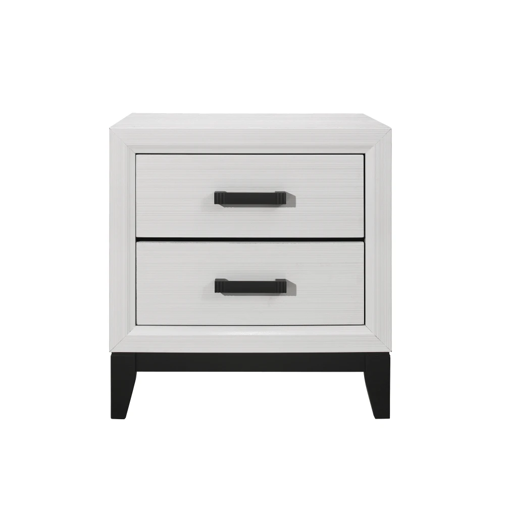 Mirage White Nightstand with 2 Drawers in a modern bedroom setting