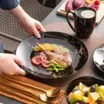 2021 LOVECASA Black 16/32/48 Piece Procelain Dinnerware Set Design By Gold Splash with Dinner Plate,Cake plate,Bowls,Coffee