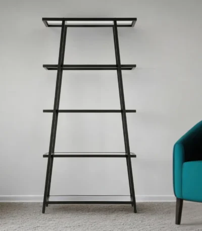 HMS 70 Five Tier Etagere Bookcase in Black Metal and Glass Durable and Stylish Bookshelf