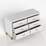 Goldoma M 6-Drawer Double Dresser in white with solid wood legs, modern storage cabinet for bedroom organization