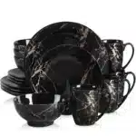 2021 LOVECASA Black 16/32/48 Piece Procelain Dinnerware Set Design By Gold Splash with Dinner Plate,Cake plate,Bowls,Coffee