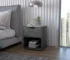 Light gray nightstand with drawer and open shelf in bedroom