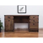 HMS 59 Walnut Wood Pedestal Computer Desk with Durable Metal Four Drawers