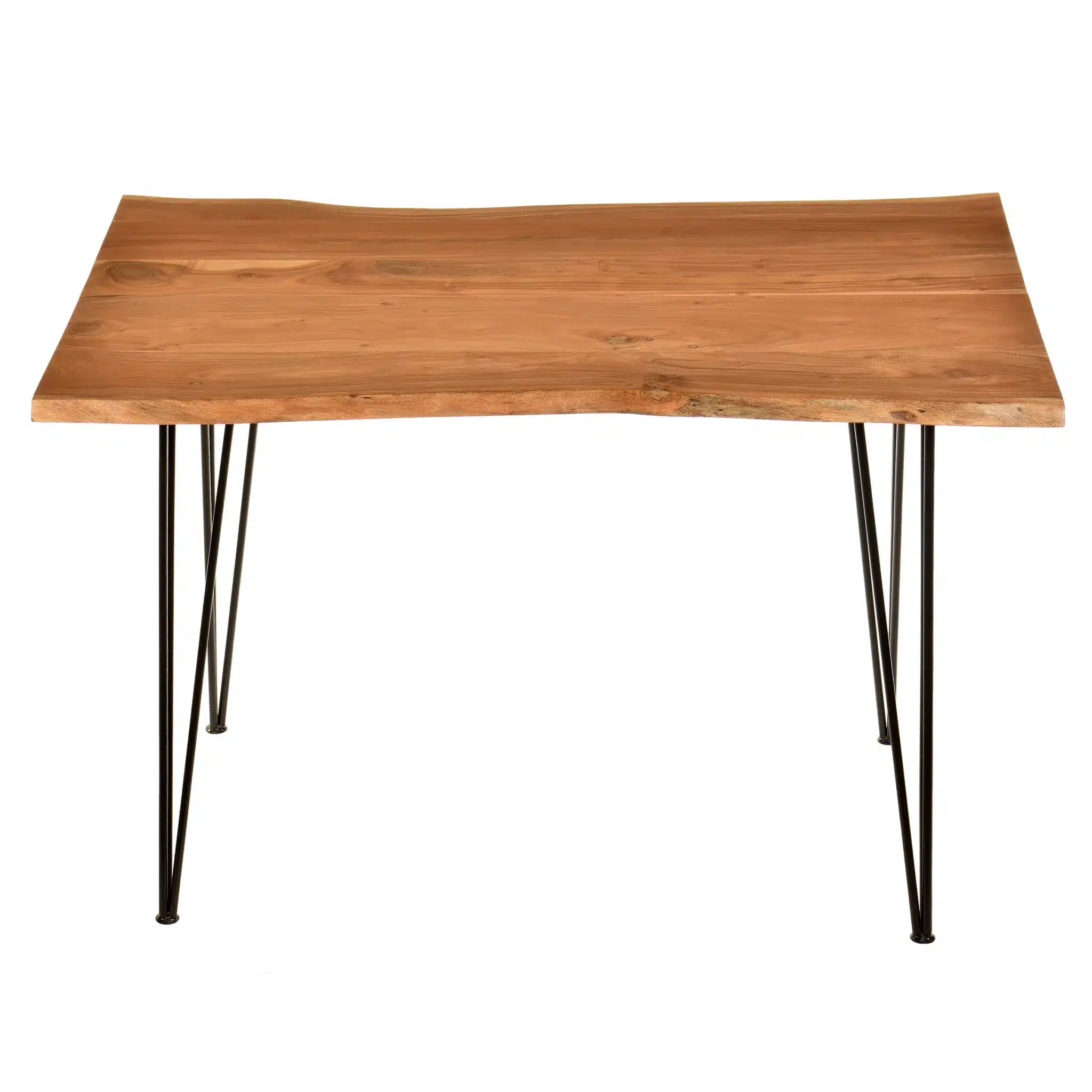 48" Solid Wood and Iron Dining Table with Brown Marble Top