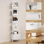 Wall Mounted Kids Bookshelf with Storage Bins 5-Tier Front Facing Ladder Book Ledge White Floating Shelf Space Saving