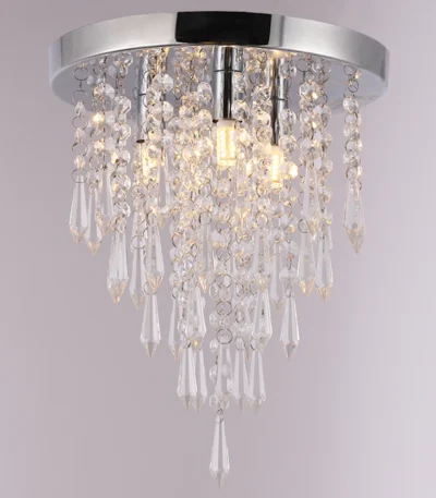 Modern Mini Crystal Chandelier, Flush Mount Ceiling Light with 3 G9 Bulbs, Elegant Pendant Lamp for Hallway, Living Room
