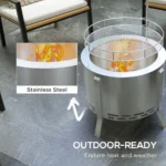 Goldoma smokeless fire pit with BBQ grill grate, glowing fire and low smoke