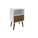 Rustic white nightstand with wood drawer – modern bedroom furniture from Goldoma