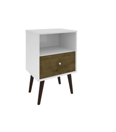 Rustic white nightstand with wood drawer – modern bedroom furniture from Goldoma