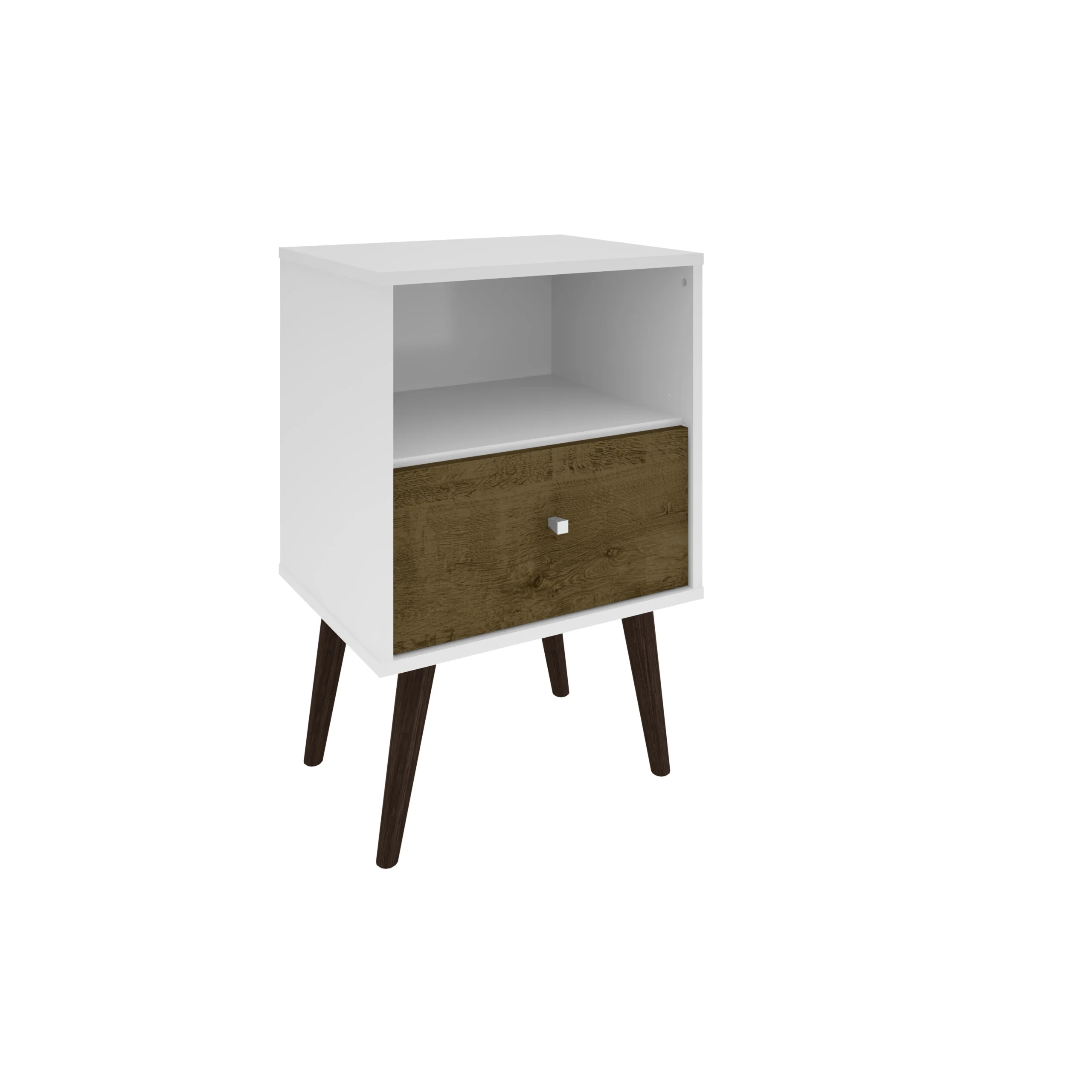 H0e5a6bf11fda4e109f706d2f82fab945B.webp Rustic white nightstand with wood drawer – modern bedroom furniture from Goldoma