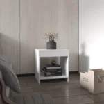Chroma minimalistic nightstand with open shelf for bedroom storage in white finish