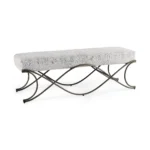 Goldoma 55-Inch Dark Gray Chenille Upholstered Bench with Nickel Metal Base – close-up detail