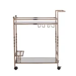 HMS Luxury Champagne Metal Mirrored Glass Rolling Bar Cart Wine Storage Serving Trolley for Dining Living Room or Any Room - Image 2