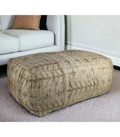 Goldoma 34-inch natural cotton geometric pouf ottoman in living room, tufted square stool as footrest and extra seating