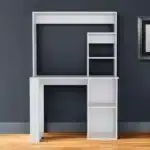 HMS 39" Portable White Wood Computer Desk with Hutch & Drawer for Hotels